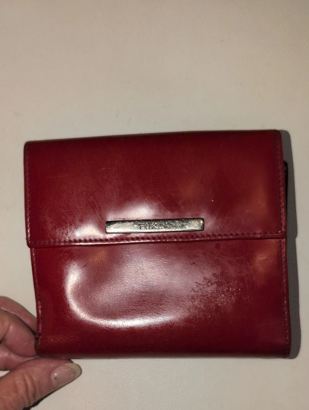 Vintage Furla Red Leather Compact Flap Wallet